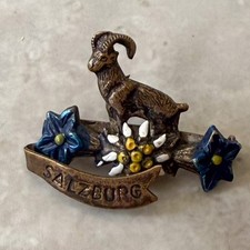 Vtg Salzburg Mountain Goat Enamel Metal Bavarian Alpine Oktoberfest Hat Pin picture