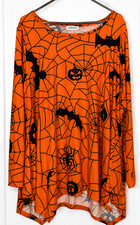 LARACE Women’s Tunic Top 2X Orange Black Halloween Pumpkins Bats Spiders picture