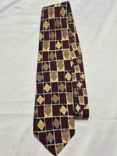 J.Z. Richards Men’s 100% Silk Tie Burgundy Gold Geometric Made in USA picture