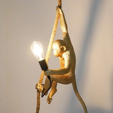 Vintage Monkey Wall Light Resin Hemp Rope Hanging Lamp Pendant Light Home Decor picture