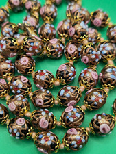 Vintage Venetian Wedding Cake Beaded Necklace Floral Pink Gold Tone Box Clasp picture