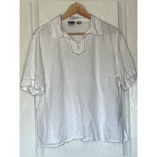 100% Irish Linen Edward Women's Size L White Contrast Stitch Popover Tunic Top picture