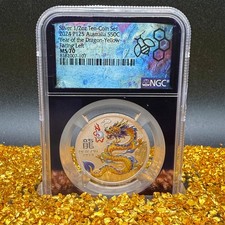 2024 P125 Australia S50C Year of the Dragon Yellow NGC MS70 Purple Bea 1 of 35 picture