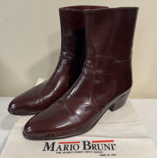 Vintage Italian Mario Bruni Burgundy Leather Side Zip Boots Mens Size 10 Italy picture