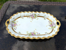 Antique Limoges France LDBC Flambeau Hand Painted Floral Gilt Serving Tray 17” picture