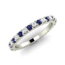 0.72 Ct Natural Diamond Sapphire Engagement Eternity Band 14K Solid White Gold  picture