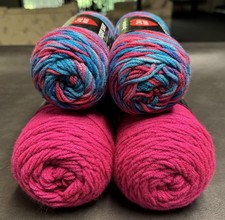 Two Red Heart Super Saver Shocking Pink  7 Oz + Two Red Heart Bon Bon Print 5 Oz picture