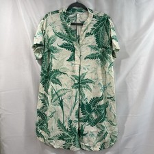 H&M Women’s Medium Tunic Dress Green White Tropical Palm Leaf Beach Cover Up picture