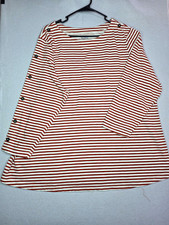 Croft & Barrow Women's White & RED Striped Boat Neck 3/4 Sleeve Top 2X SKU0126 picture