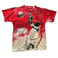 Vtg 90's Michael Jordan Magic Johnson T's All Over Print Tee XL Chicago Bulls picture