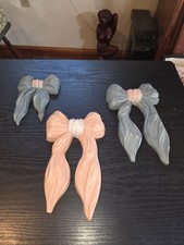 VTG 1991 HOMCO Pink Blue Bow Wall Decor Set of  3 picture