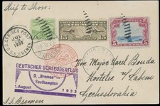 1933 USA-CATAPULT FLIGHT S.S. BREMEN CARD FROM NYC TO CZECHOSLOVAKIA picture