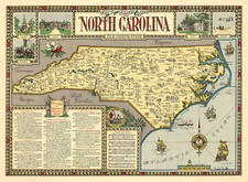 Pictorial Map of North Carolina Old North State Historical Wall Poster Vintage picture