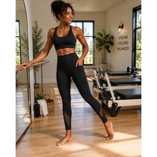 Athleta Salutation Stash Mesh Tight Black High Rise 7/8 Leggings Medium picture