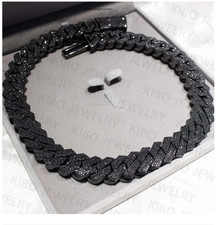 BLACK MOISSANITE 20mm Real Miami Cuban Link Prong Chain Iced Silver Necklace picture