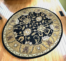 Savannah Wool Hand-Tufted Round Area Rug 6x6 Black/Gold Floral picture