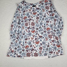 J. Jill Wearever Tunic Top Women L Petite Blue Rust Floral Paisley Split Back picture