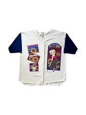VTG 1995 Betty Boop Graphic White Navy Jersey Button-Up Oversized Shirt Size XL picture