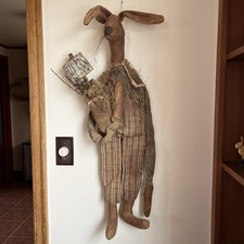 Moses Allen Primitive Folk Art Wall Hanging Boy (Herb) Rabbit 35” Tall. #2603 picture