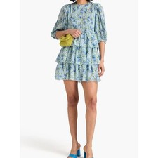 NWOT Ganni Blue Floral Tiered Mini Dress picture