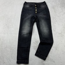Pilcro and the Letterpress Jeans Women 26P Black High Rise Slim Button Fly Patch picture