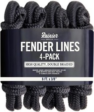 RainierSupplyCo Boat Fender Lines - Bumper Rope Dock Lines - 6' x 4 Pack Black picture