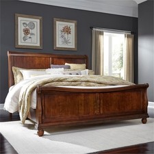Pemberly Row Modern / Contemporary Cherry Finish Queen Sleigh Bed picture