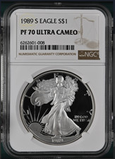 1989-S American Silver Eagle 1 Oz PF70 UCAM NGC Brown Label picture