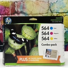 HP 564 Combo Pack Ink Cartridges Cyan Magenta Yellow Photo Paper Envelopes New picture