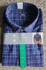 NWT IZOD Men's Luxe Touch Plaid Long Sleeve Modern Fit Shirt Dark Blue Size XL  picture