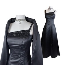 Vintage Black Satin Beaded Evening Gown With Matching Shawl picture