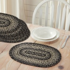 VHC Brands Sawyer Mill Black White Jute Oval Placemat Set of 6 10x15 picture