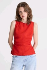 NWT Madewell Cinched Boatneck Sleeveless Top in 100% Linen Wild Poppy Sz 12 picture