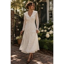 Vintage Betsy's Things Ivory Lace Prairie Midi Dress USA Romantic Cottagecore M picture