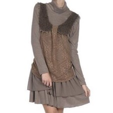 A’REVE Anthropologie Boho Mixed Media Dress L Brown Layered Forest Fairy Areve picture