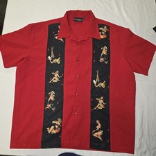 VTG Steady Last Call Shirt Mens XXL Short Sleeve Red Pinup Girls Bowling USA picture