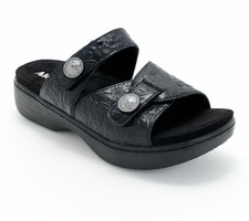 Alegria Women's Sz 7 Leather Adjustable Slide Sandals Black A689779 picture