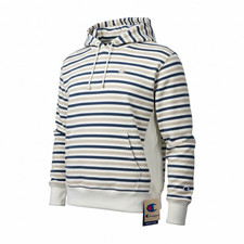 Champion Reverse Weave Men's Striped Pullover Hoodie Drawstring Pockets picture