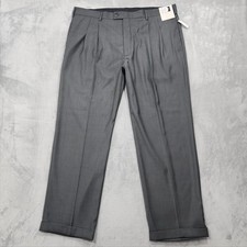 NEW Covington Pants Mens 44x32 Gray Super Hi-Twist Pleated Cuffed Dress Slacks picture