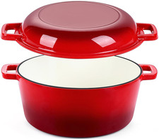 Olla holandesa hierro fundido 5QT 2 en 1 para pan horno y estofados roja, Nuevo picture