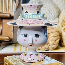 Bjorn Wiinblad Figural Lady Woman’s Head Pedestal Cup Vase with Hat Lid -  1994 picture
