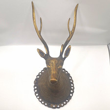 Vintage Indian Dhokra Brass Deer Head Tray Sculpture Tribal Folk Art 2.25lb picture