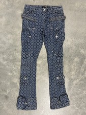 GUAPI Blue Logo Monogram Denim Cargo Pants Men's Size 36x38 Designer Streetwear picture