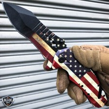 Huge Military Tactical USA American Flag Spring Open Assisted Pocket Knife picture
