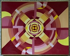 VIntage 1980s Geometric Optical Art Hard Edge Oil Painting Modern Wall Hanging picture