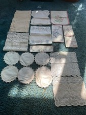 Lot of  23 Vtg Linens Embroidered Crocheted Doilies Runners Table Cutters NICE.. picture