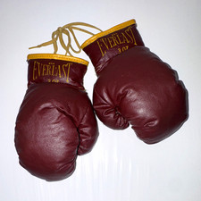 Vtg 60s 70s Everlast Leather Boxing Gloves Maroon Oxblood Yellow Lace Up USA picture