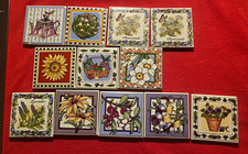 12 Small Floral Garden Ceramic Tiles Made in Japan Some Chipped picture