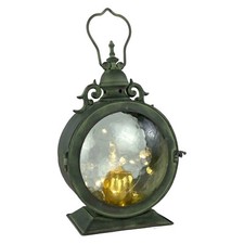 Metal Round Hanging Candle Lantern, Curved Glass Insert picture