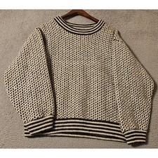 LL Bean Vintage Birdseye Sweater Norway Wool Rayon Navy Cream Mens Medium BOXY picture